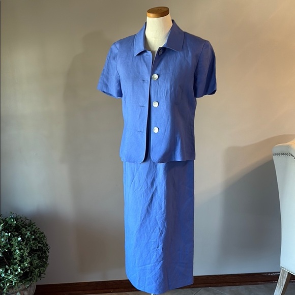 Jessica Howard petite Blue linen 2 piece dress and short sleeve jacket career 6P - Picture 1 of 17